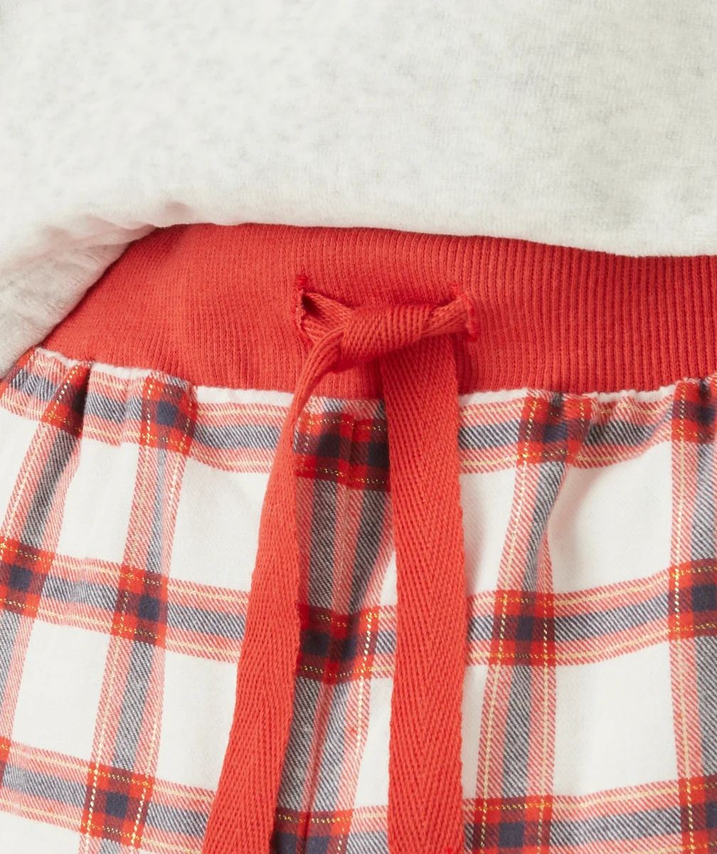 PYJAMA FILLE EN FIBRES RECYCLÉES VELOURS ET IMPRIMÉ CARREAUX ROUGES