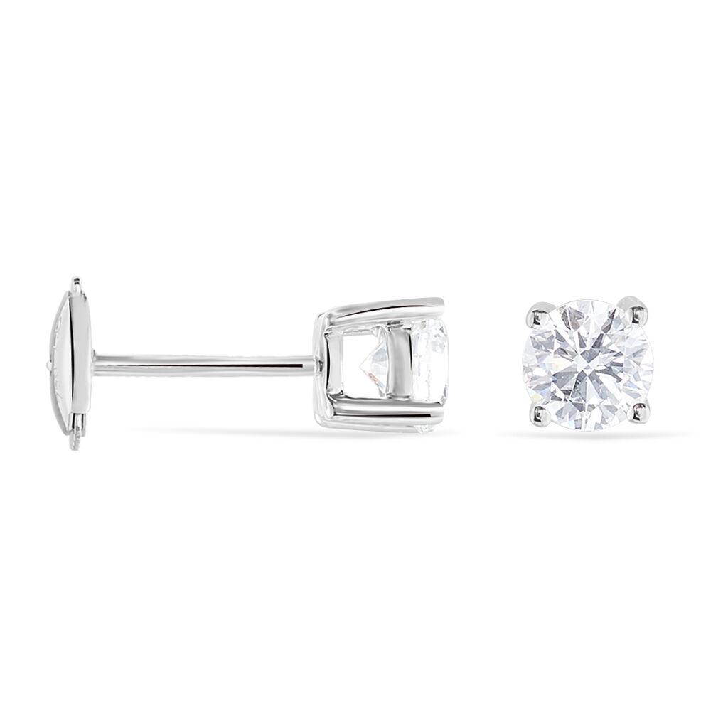 Boucles D'oreilles Puces 4 Griffes Or Blanc Diamant Synthetique