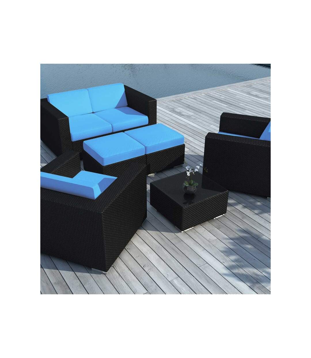 Paris Prix - Salon De Jardin En Résine Tressée portofino 82cm Turquoise & Noir