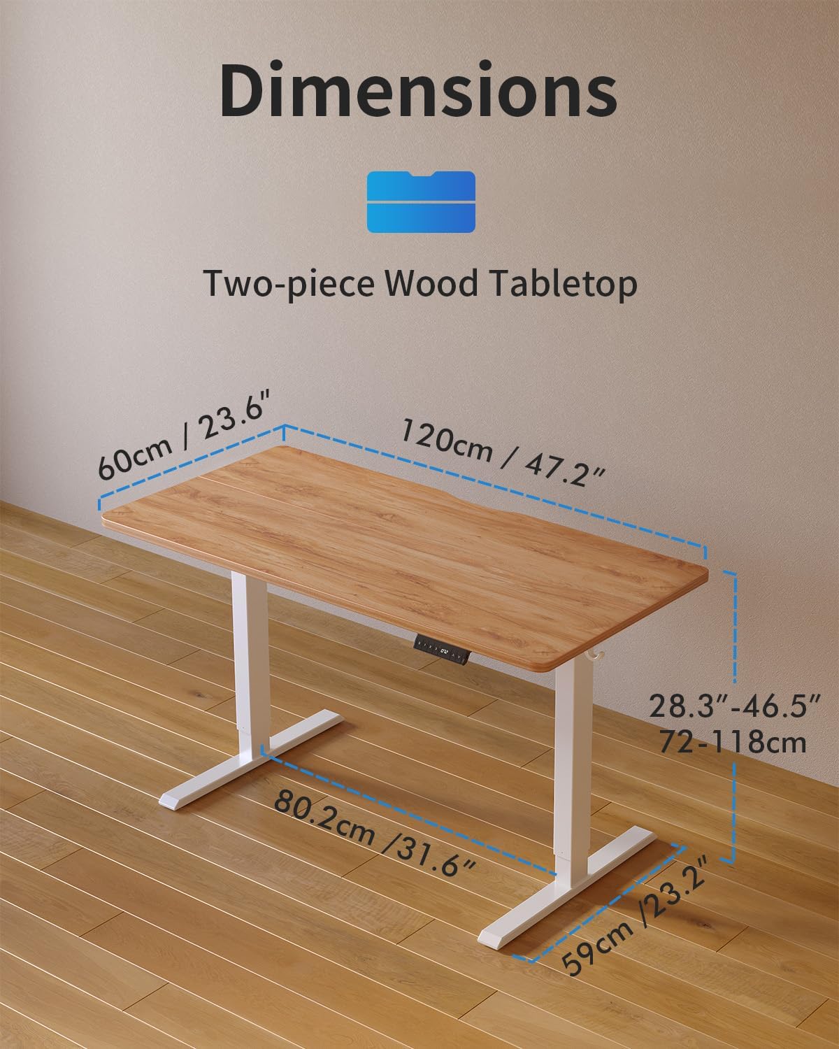 FEZIBO Höhenverstellbarer Schreibtisch mit USB-A und USB-C-Ladeanschlüssen, 120 x 60 cm Steh-Sitz Tisch, Schreibtisch Höhenverstellbar Elektrisch, Ergonomischer Computertisch Homeoffice, Hellbraun