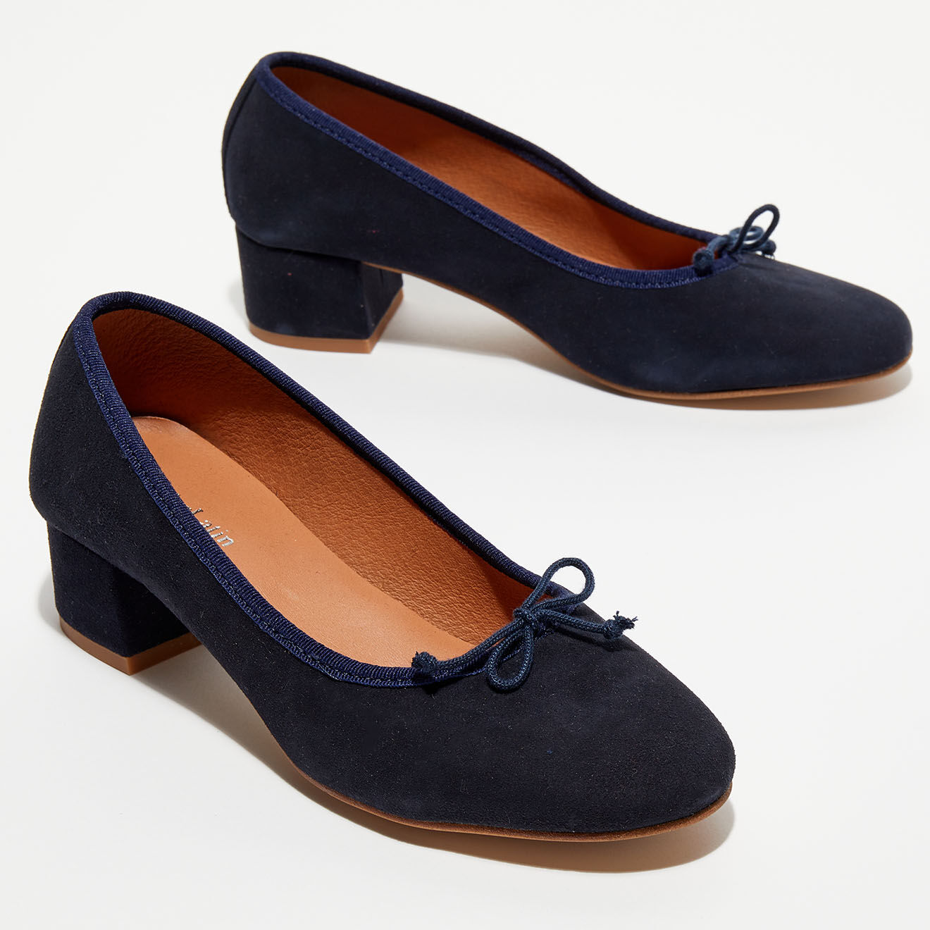 Quartier Latin Ballerines trotteurs en Velours de Cuir Diane bleu marine - Talon 4 cm