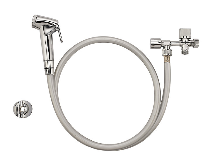 Ensemble douchette WC en ABS chromé, 1 robinet 3 voies et 1 flexible PVC Noyon et Thiebault