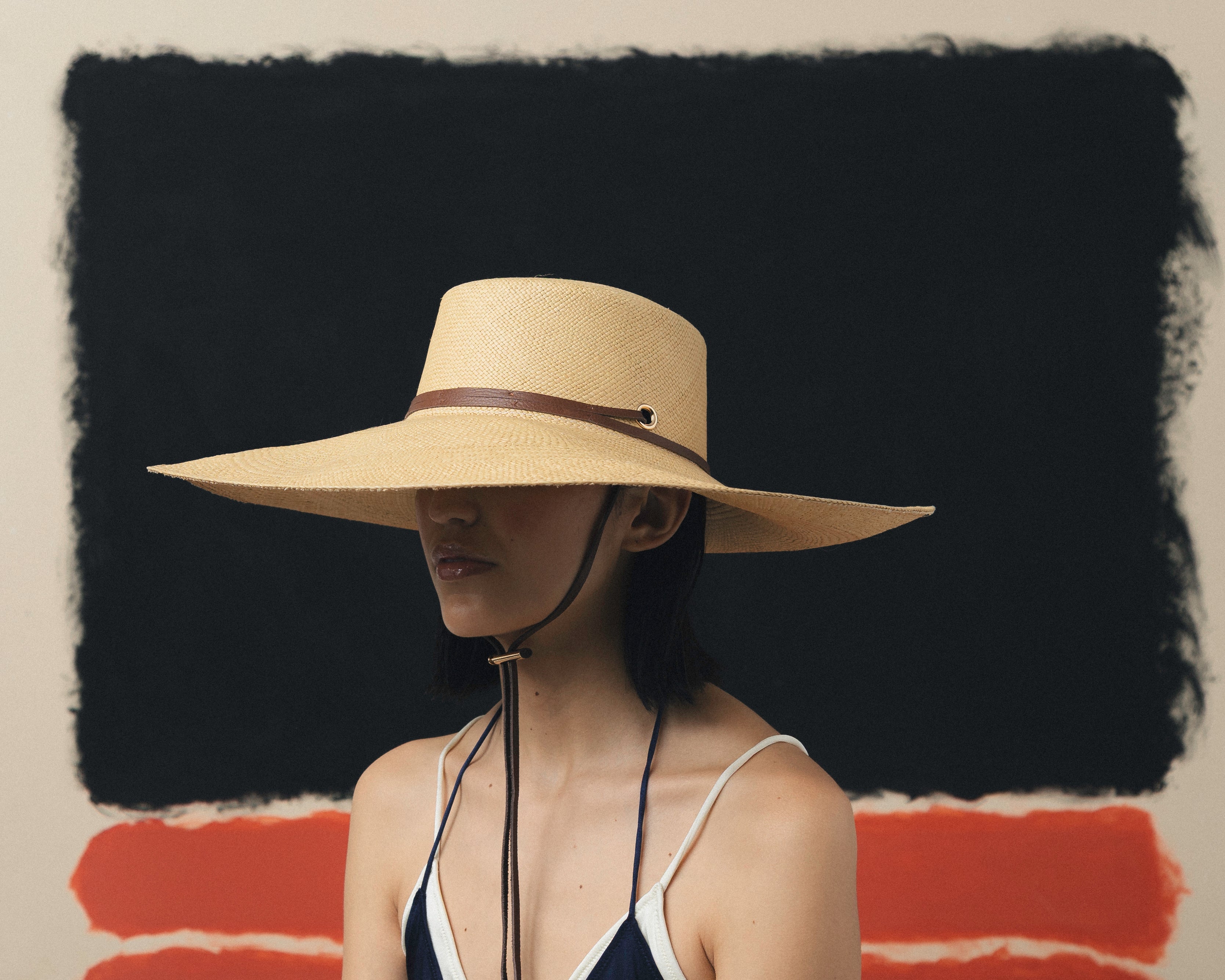 Chapeau Cordovan à bords extra longs avec bandeau en cuir