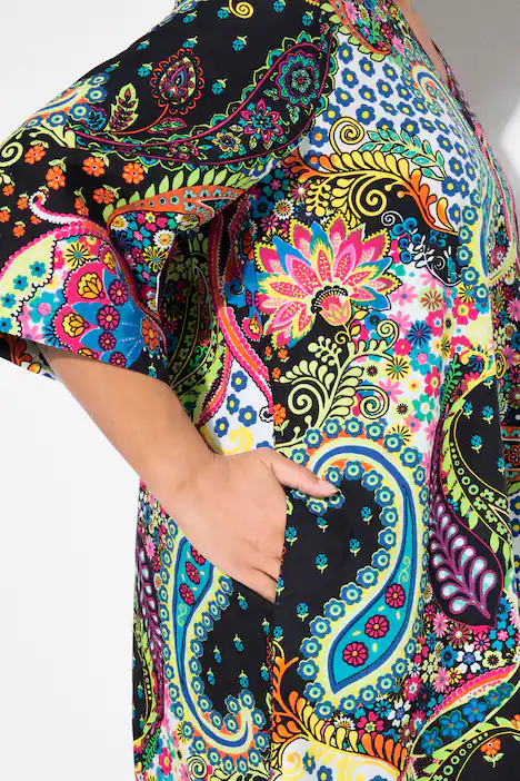 Midikleid, A-Linie, Paisley-Muster, schwarz