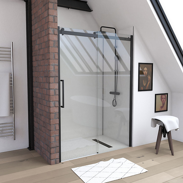 Porte de douche coulissante noir Galedo Rolling transparente 120cm