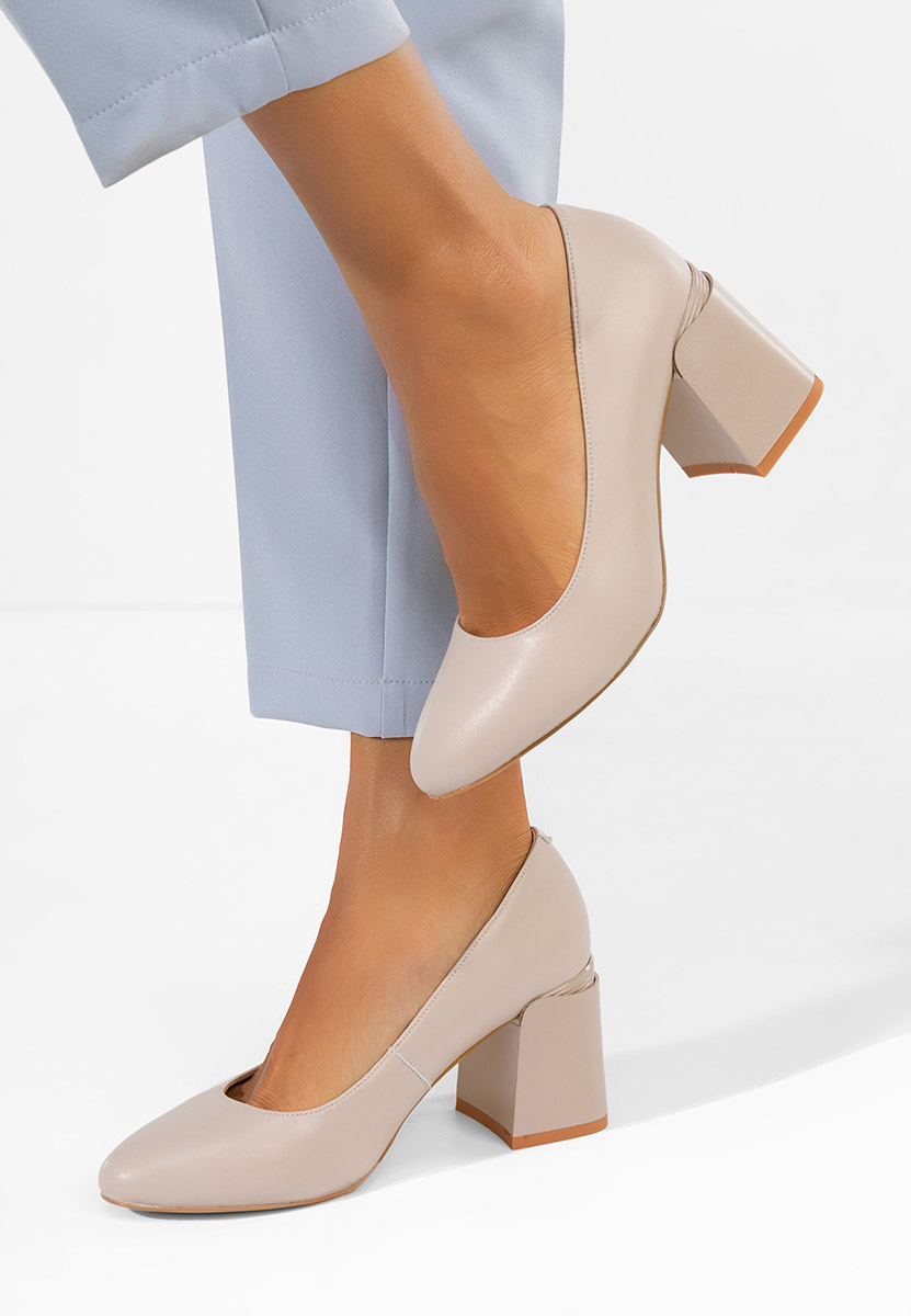 Chaussures en cuir à talon épais nude Hazela
