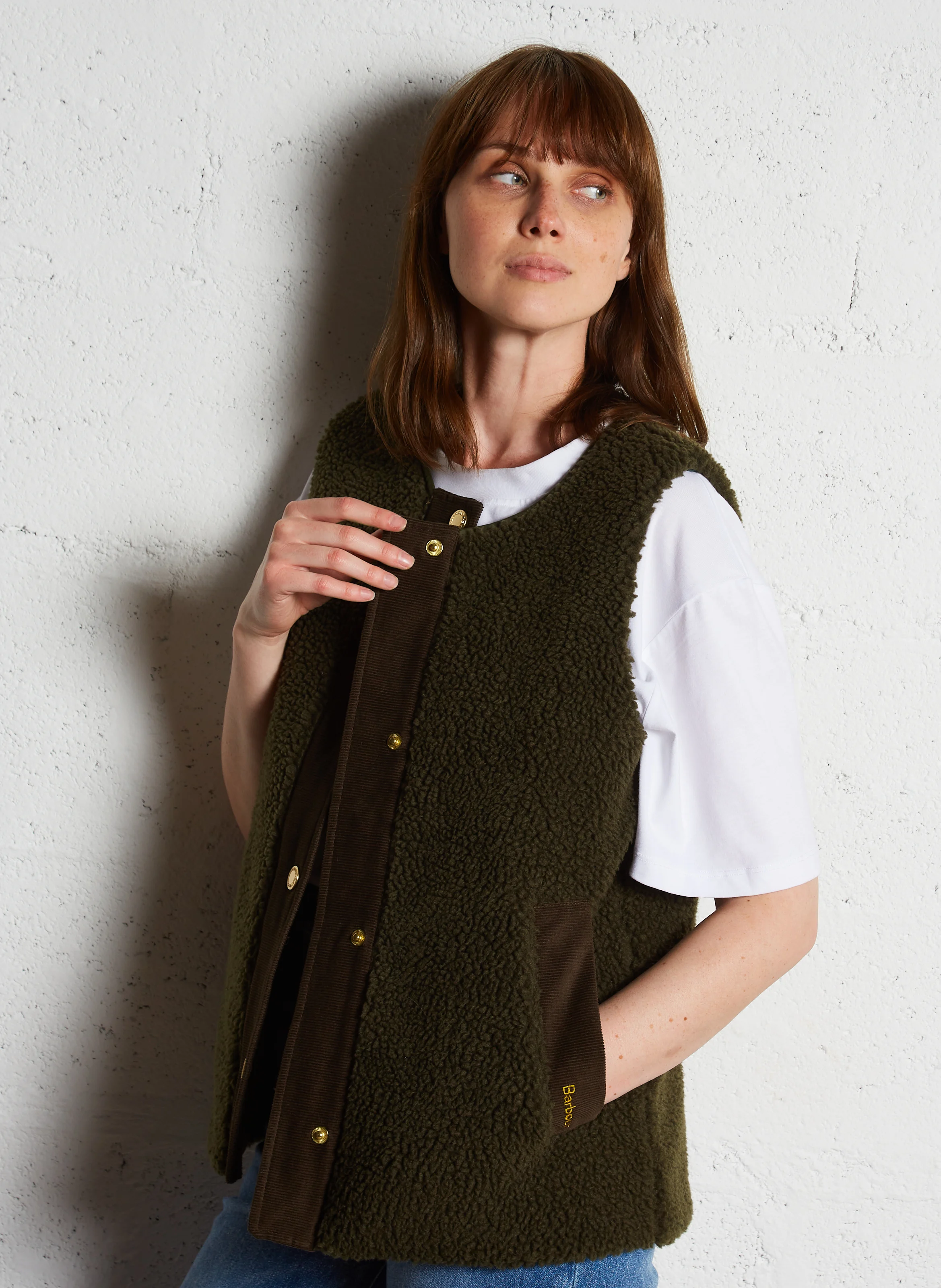 DULSIE - Gilet col rond en fourrure teddy | Kaki