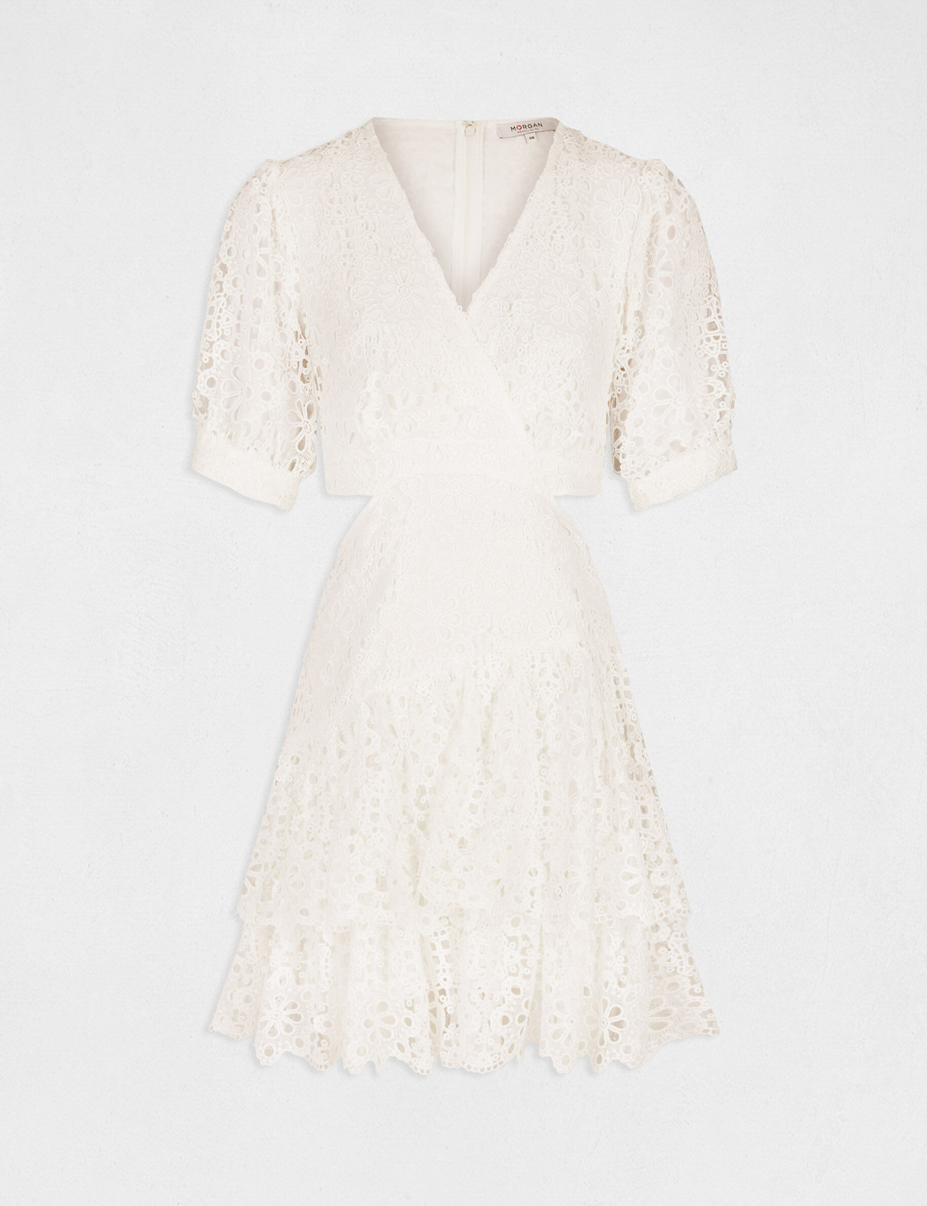 Robe trapèze broderie anglaise ecru femme - ecru