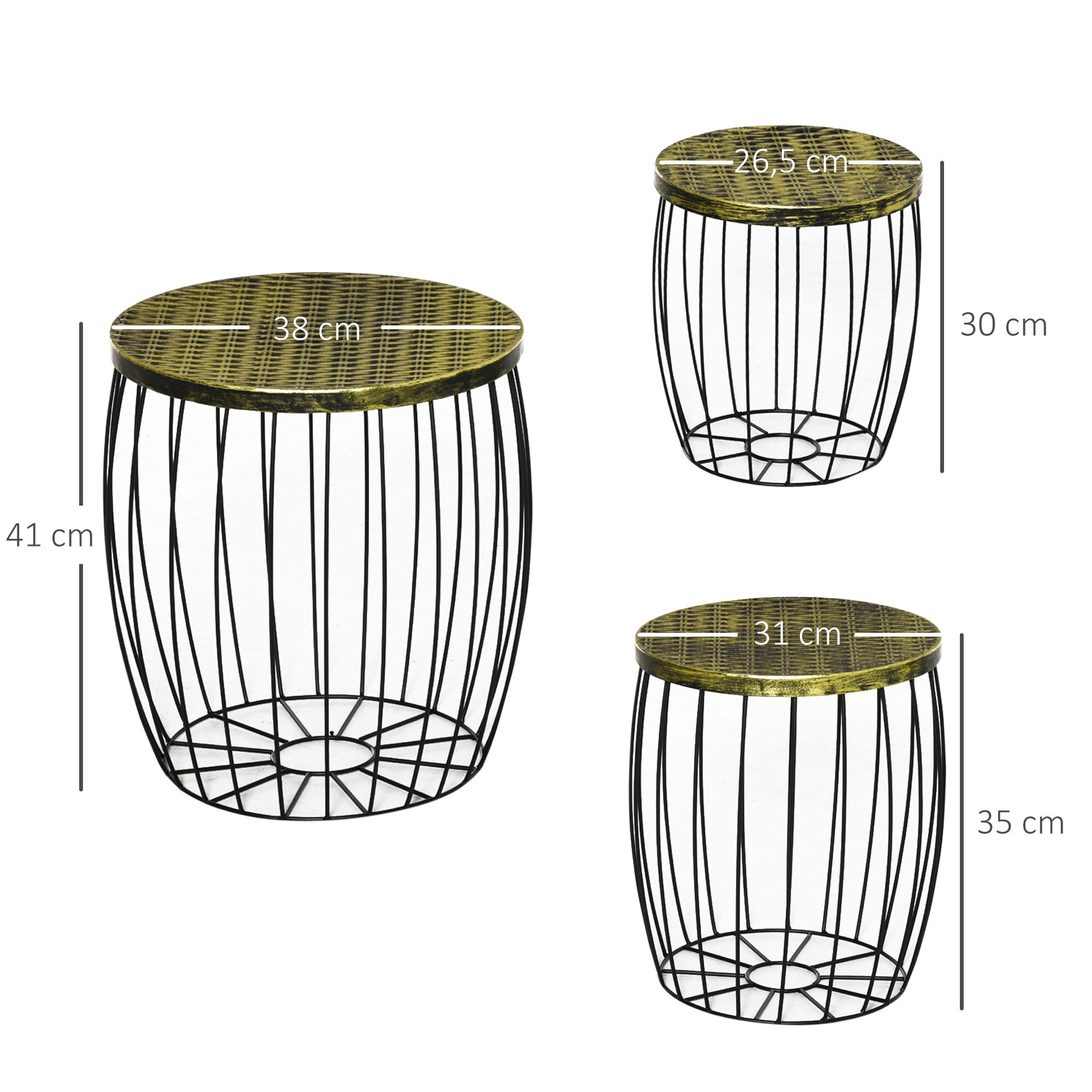Outsunny Beistelltisch-Set mit Drahtgestell schwarz Ø38 x 41H cm