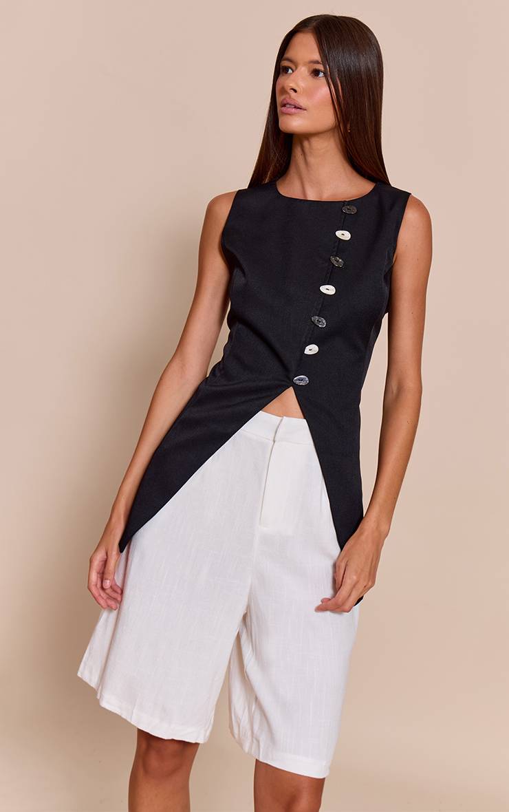 Noir Gilet Tissé À Détail De Finition Asymétrique
