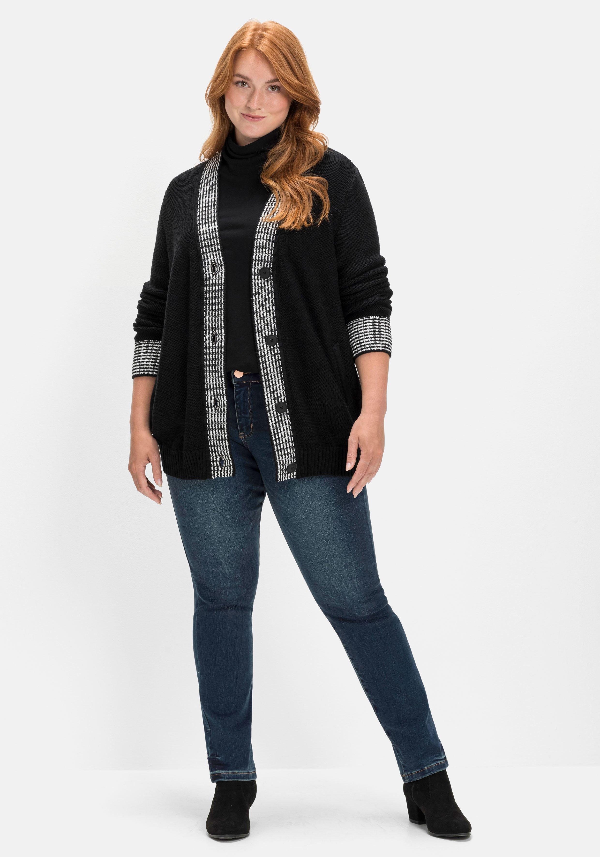 Strickjacke mit Kontrastdetails im Hahnentrittmuster