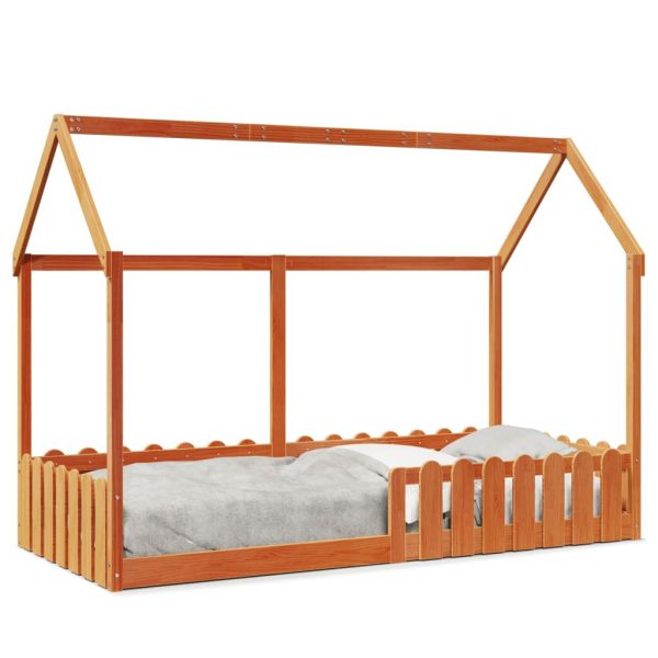 vidaXL Cama Infantil Formato Casa 90x200 cm Pinho Maciço Castanho-mel - 3150437343