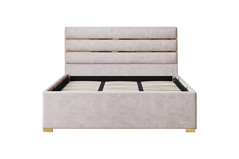 Modernes Boxbett METROPOLITAN 180x200cm beige Samt mit Lattenrost und Stauraum