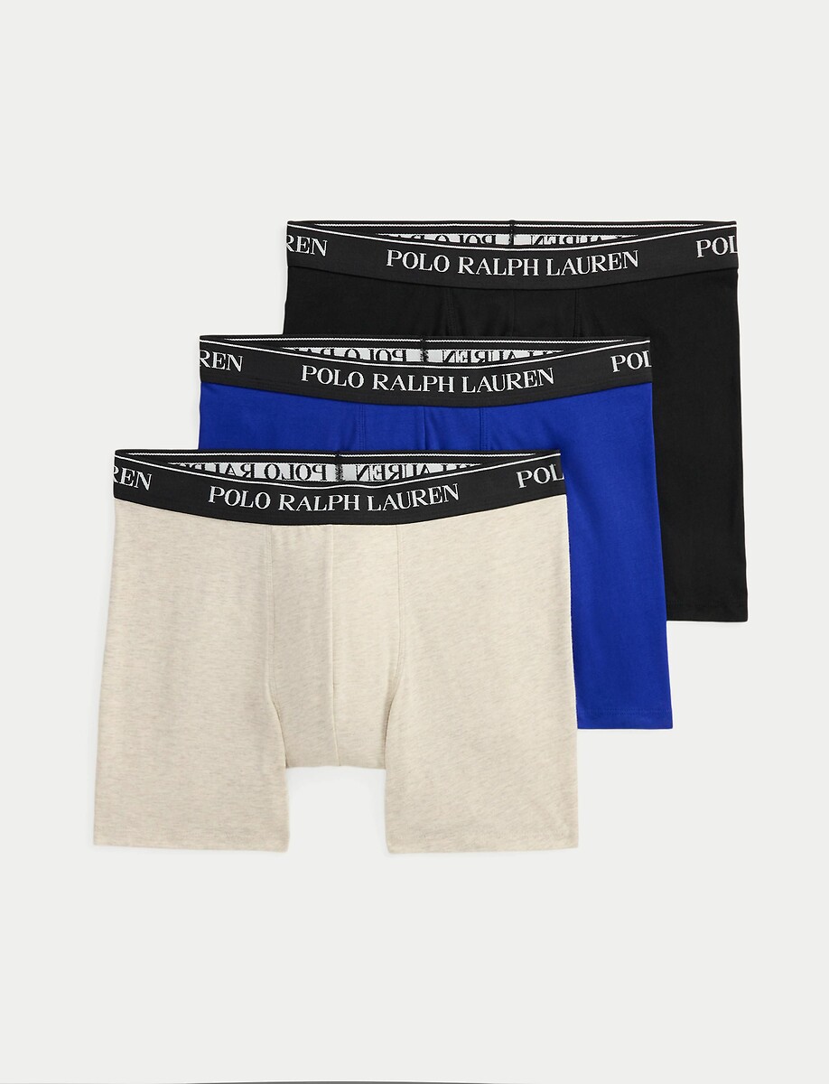 POLO RALPH LAUREN<br>Conjunto de 3 cuecas boxer longas e lisas