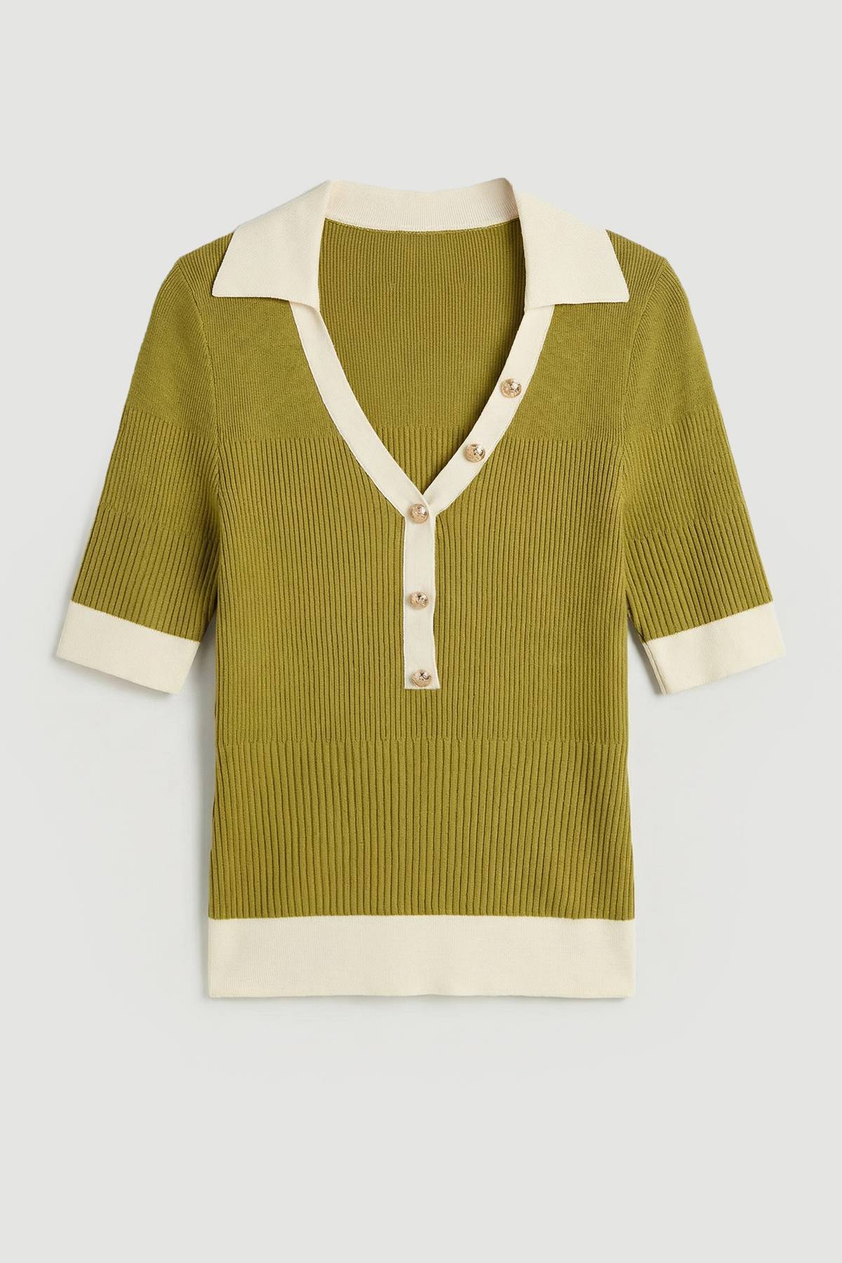 KarenMillen Haut À Manches Courtes Avec Col En Maille Côtelée Et Détail D'ourlet Contrasté
