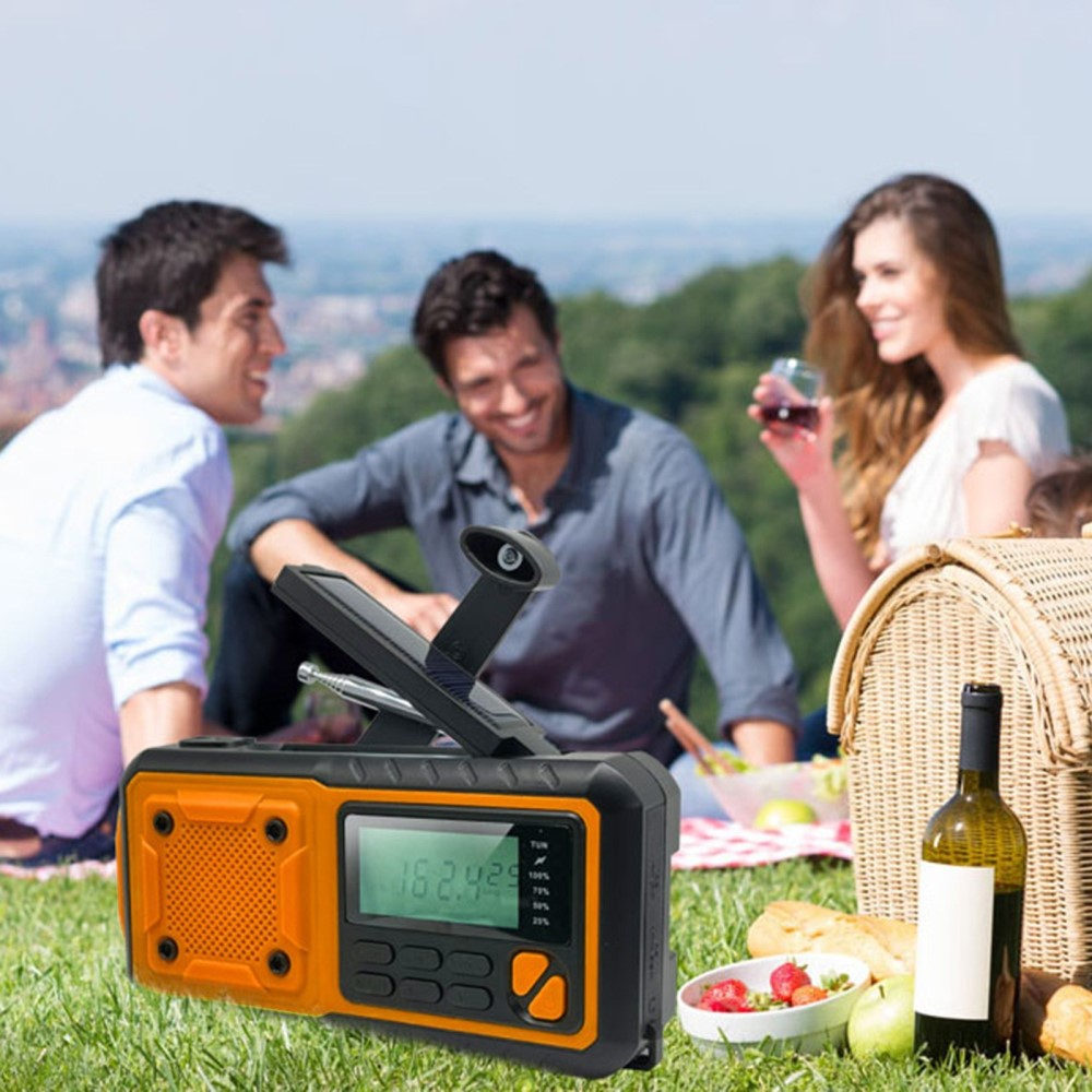 (16x7cm) 4in1 Digitales Outdoor Kurbel Radio mit WB/AM/FM / USB Powerbank / Solar Taschenlampe / SOS Alarm - Gelb