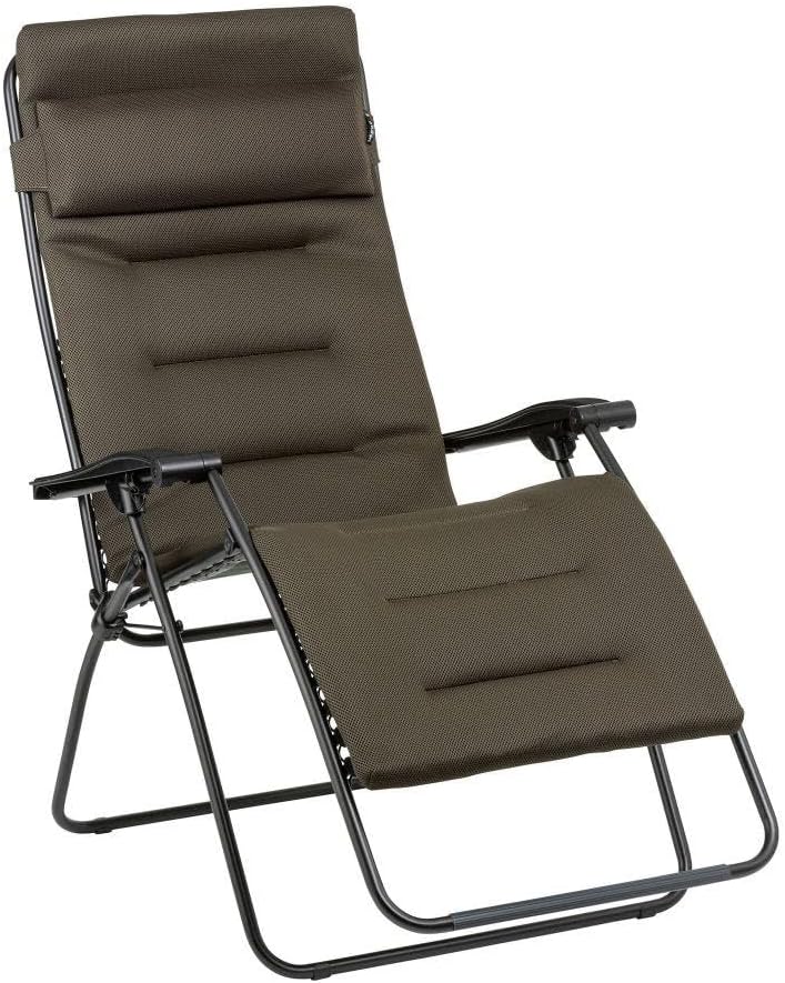 Lafuma MOBILIER - Gepolsterter Relaxsessel Zero Gravity RSX Clip XL - Klappbare Liege für Garten und Innenbereich - AirComfort-Gewebe - Vielseitiger Liegestuhl, Top-Komfort, Frankreich - Braun Taupe