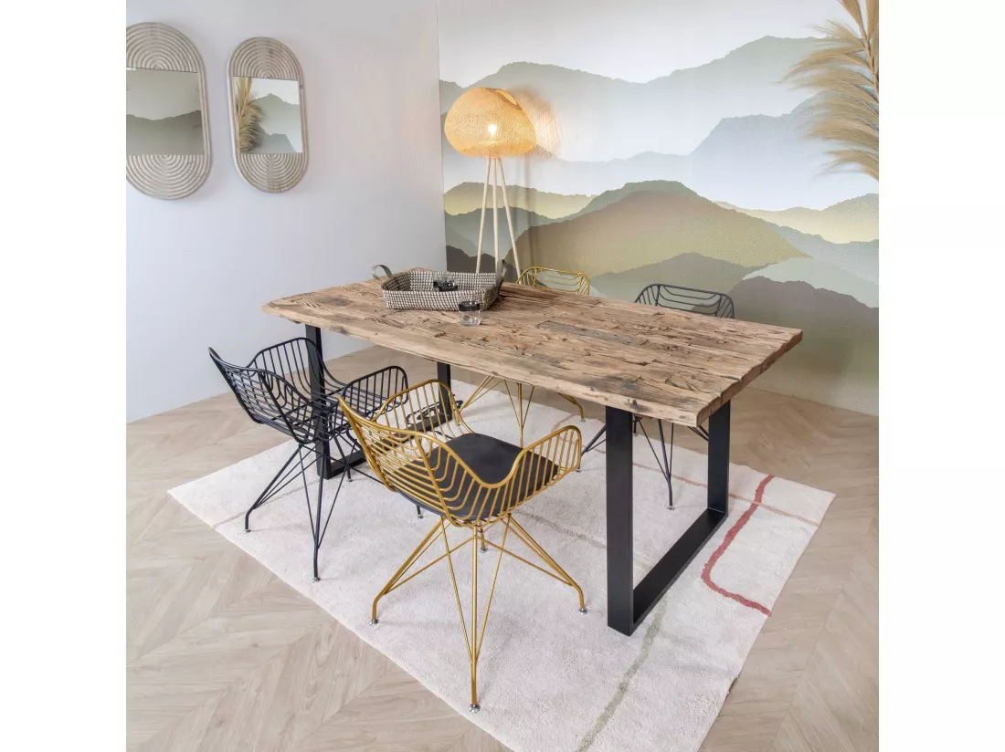 Now's Home - Table En Teck Recycle Et Pieds En Metal Noir 200cm