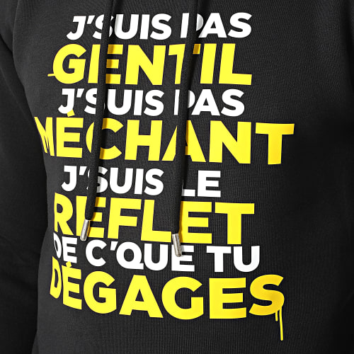 Sweat Capuche Gentil Méchant Noir Jaune