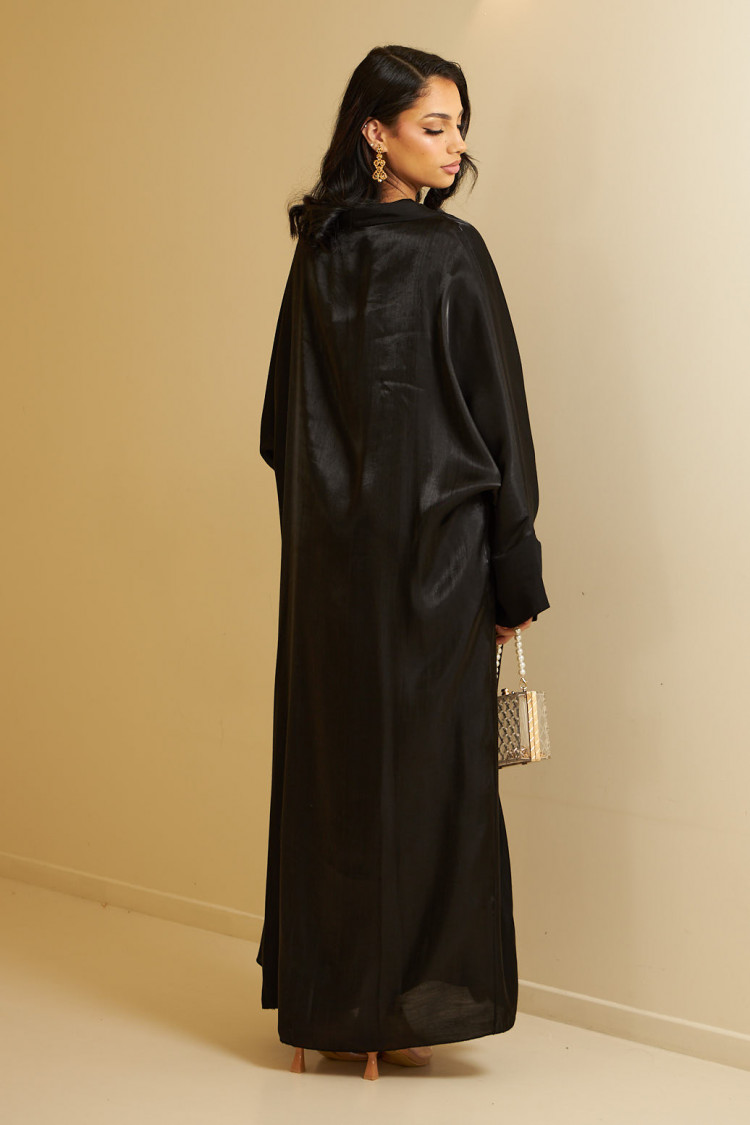 Ensemble 2 pièces abaya + gilet noire satinée