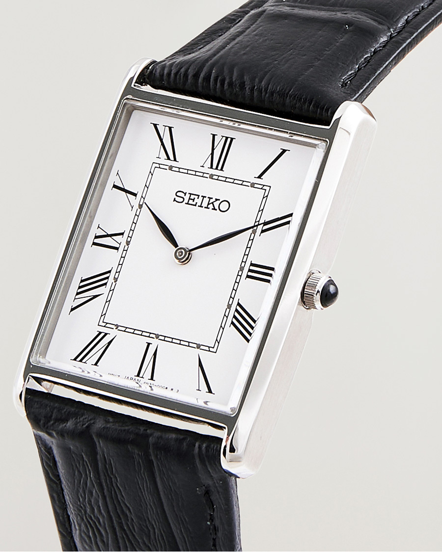 Seiko Quartz Silver Leather 28mm White Dial