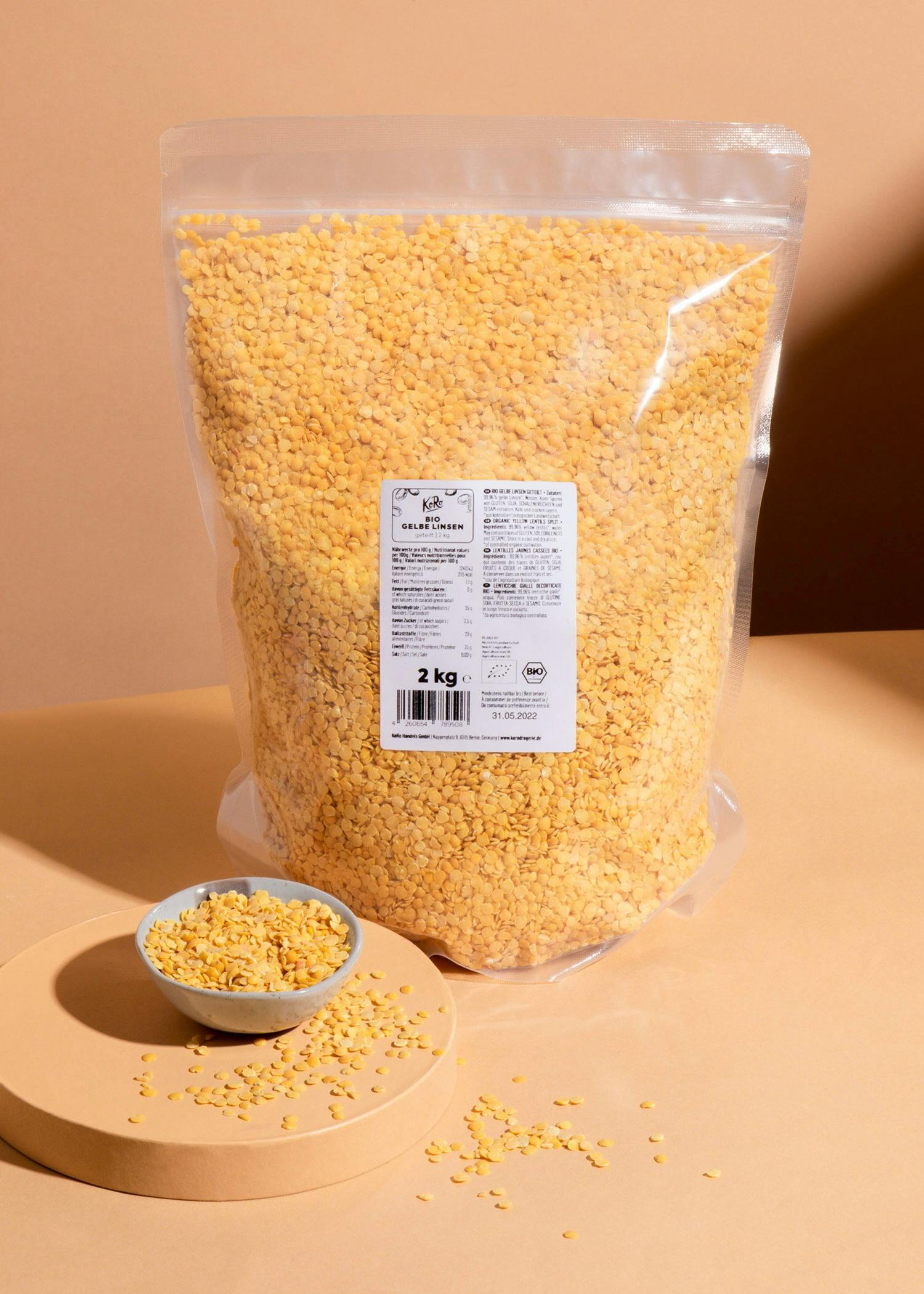 Geteilte gelbe Bio Linsen 2 kg