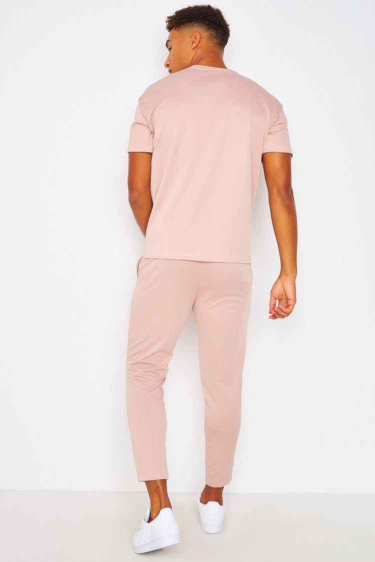 Ensemble rose pâle couture marquée t-shirt + pantalon