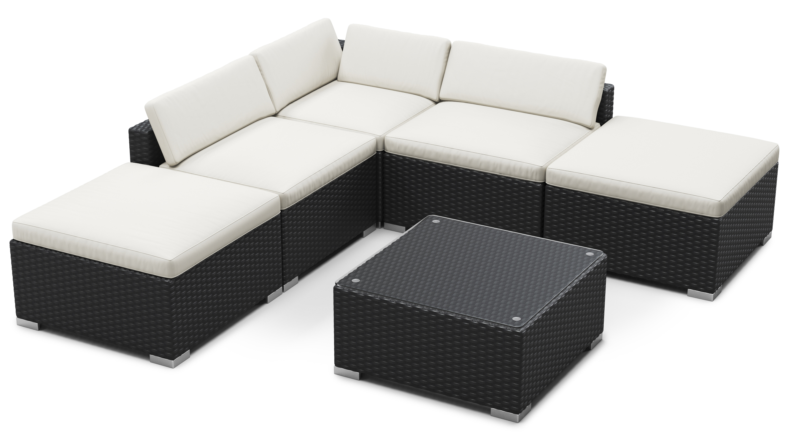 Rattanlounge TEXAS schwarz/weiss