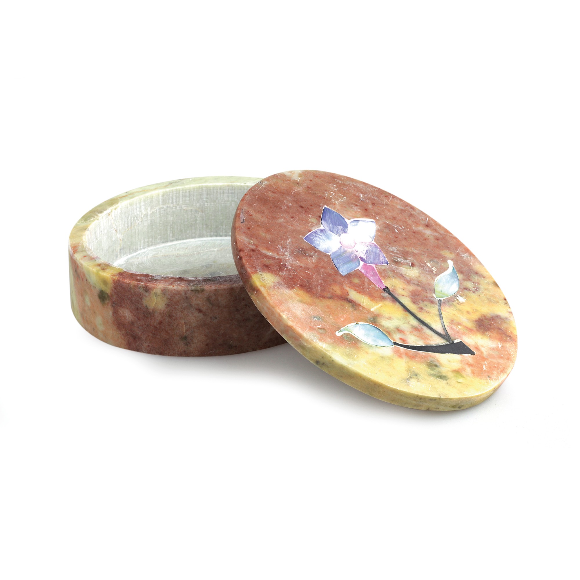 Box Marmor oval 'Blume', T 8 cm, B 10 cm, H 3,2 cm von fischer's lagerhaus