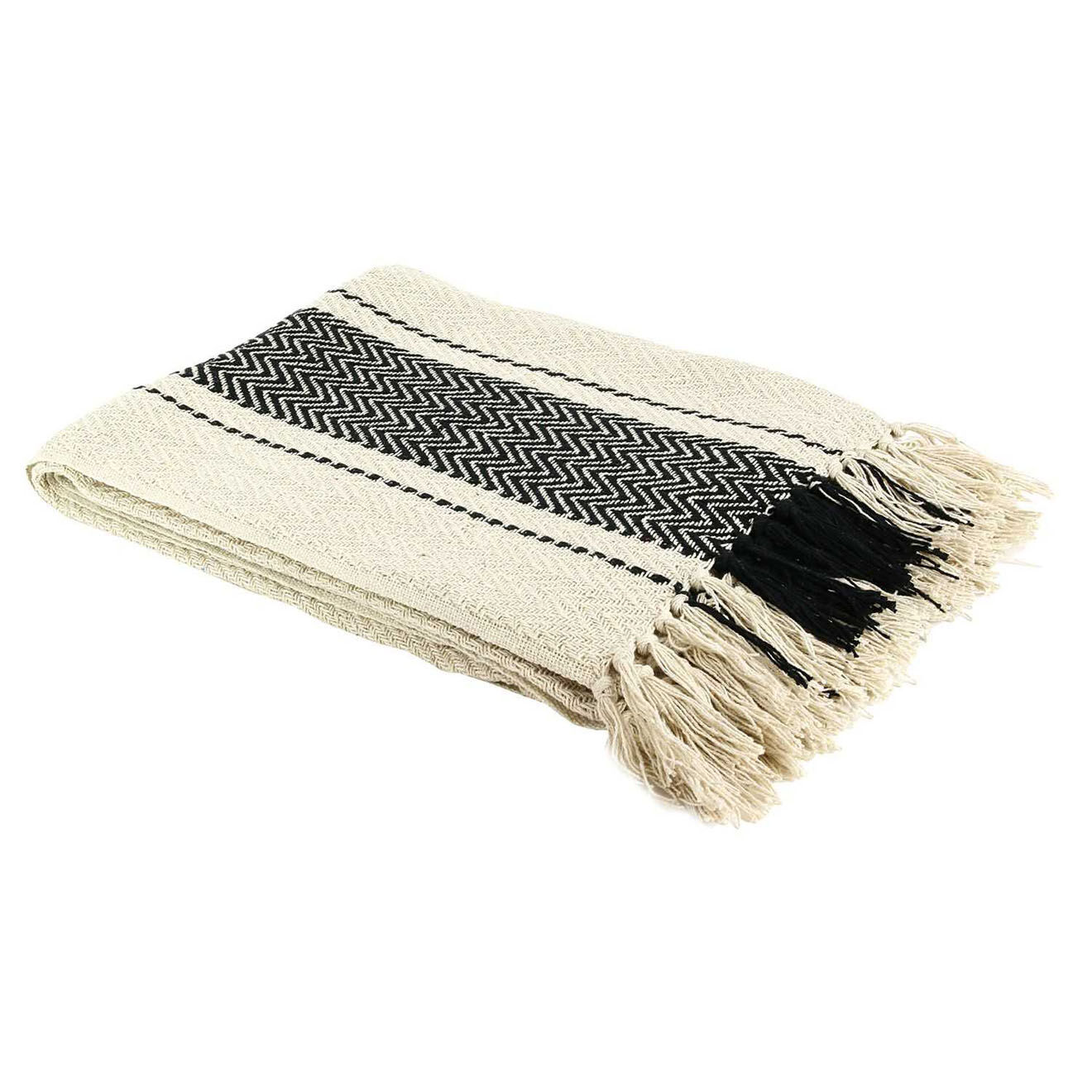 Home Deco Factory Plaid berbère à rayure écru/noir - 150x120 cm