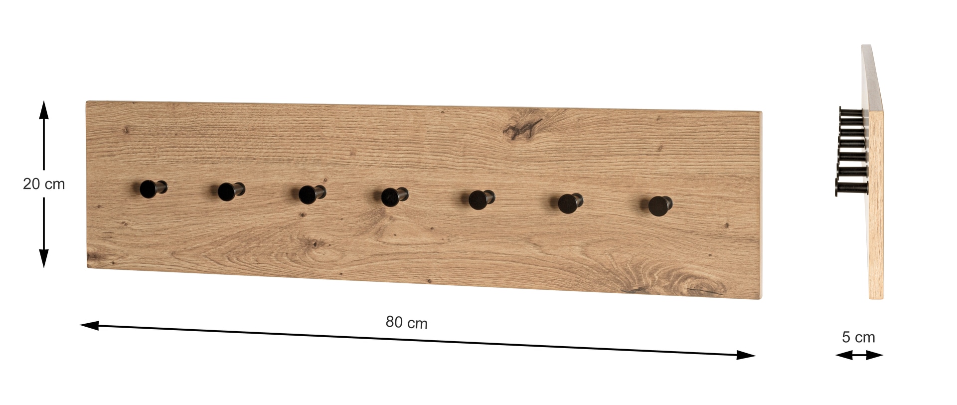 Wandgarderobe PARMA 7 Eiche-Dekor/schwarz 80 x 20 cm