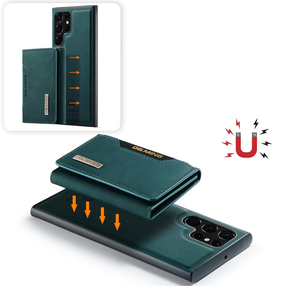 2in1 Samsung Galaxy S23 Ultra 5G Leder Hülle Wallet   Magnetisches Kreditkartenfach - Dunkelgrün