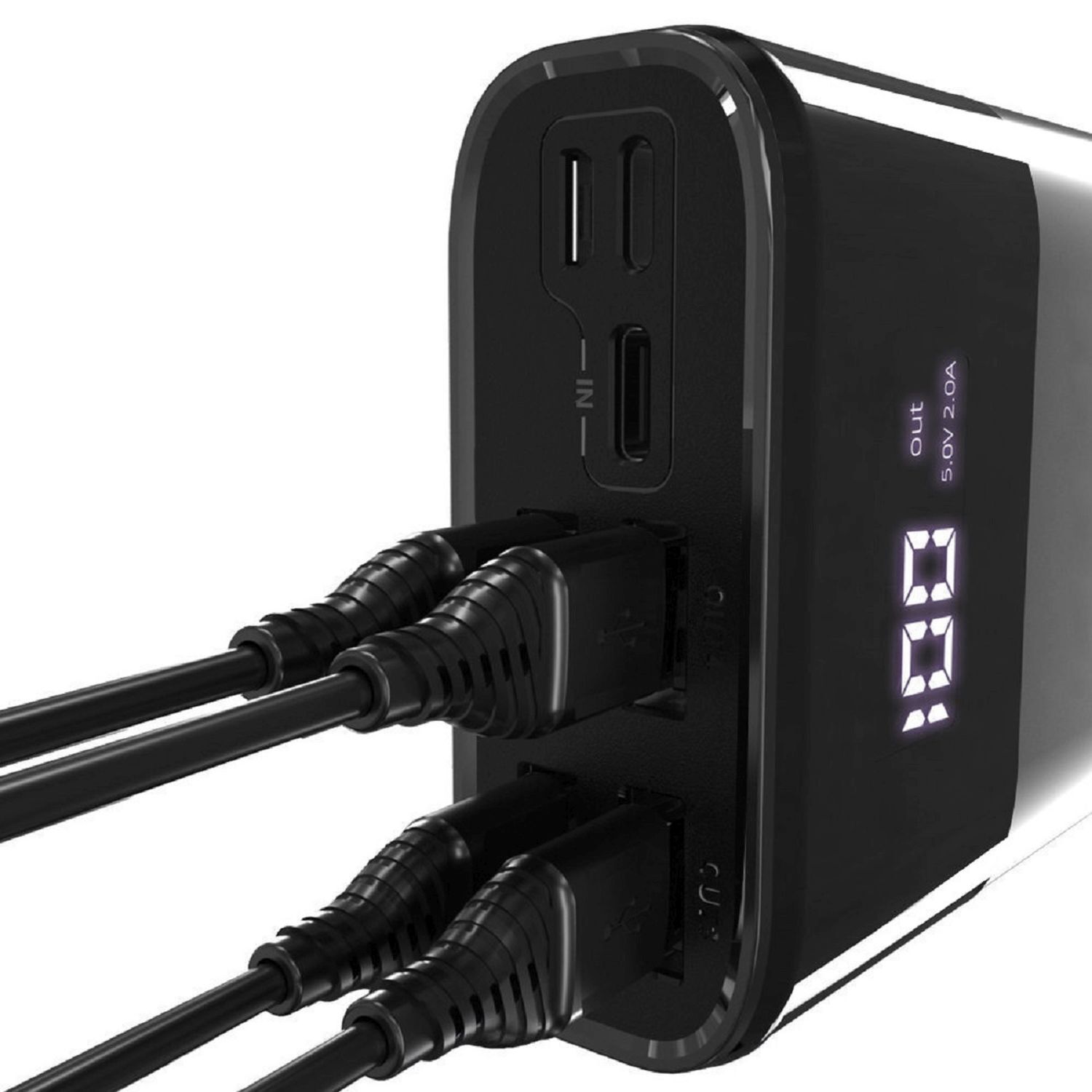 Powerbank 30000mAh 4 x USB mit LCD-Display Schwarz