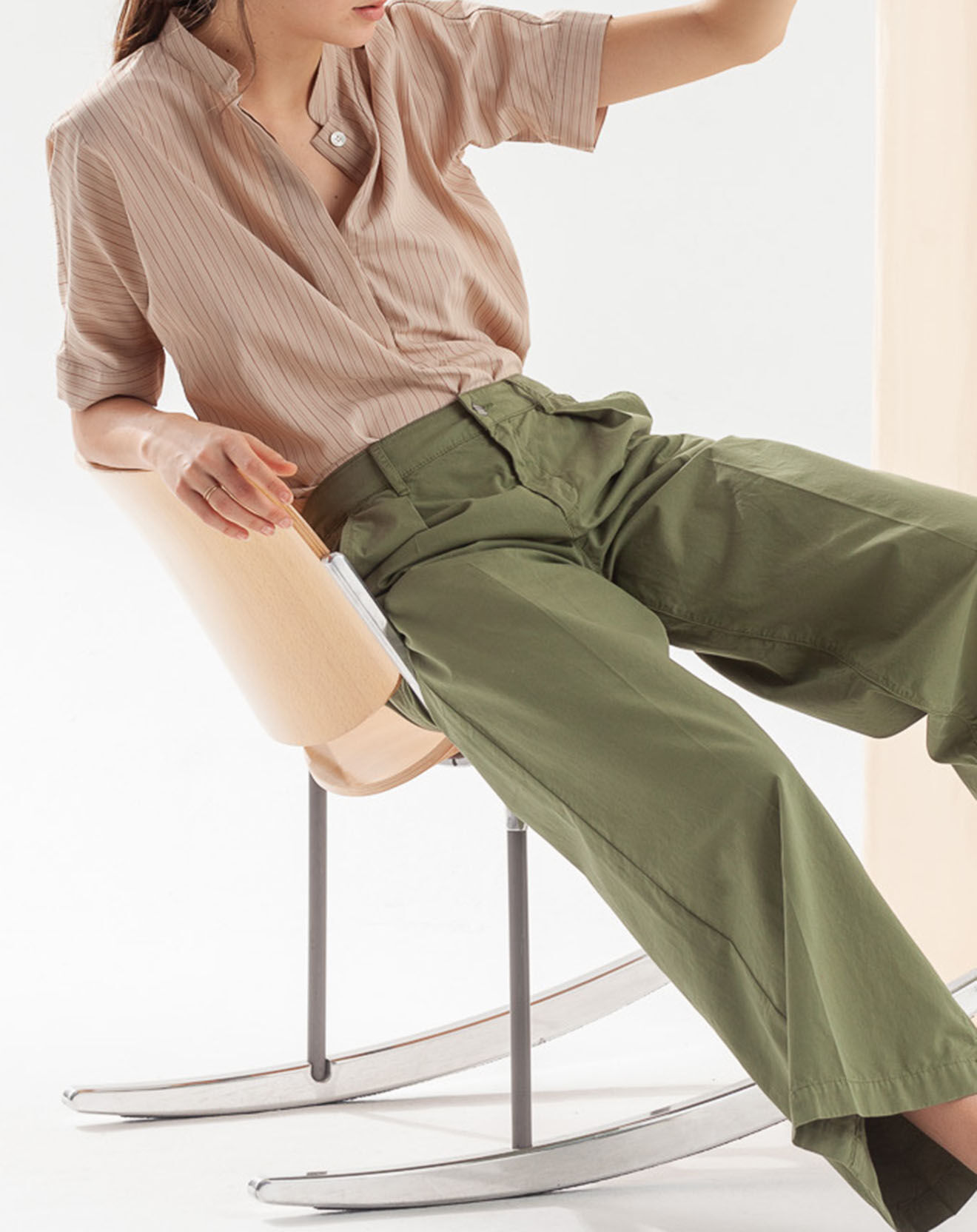 Chloé Stora Blouse Bianca fines rayures beige