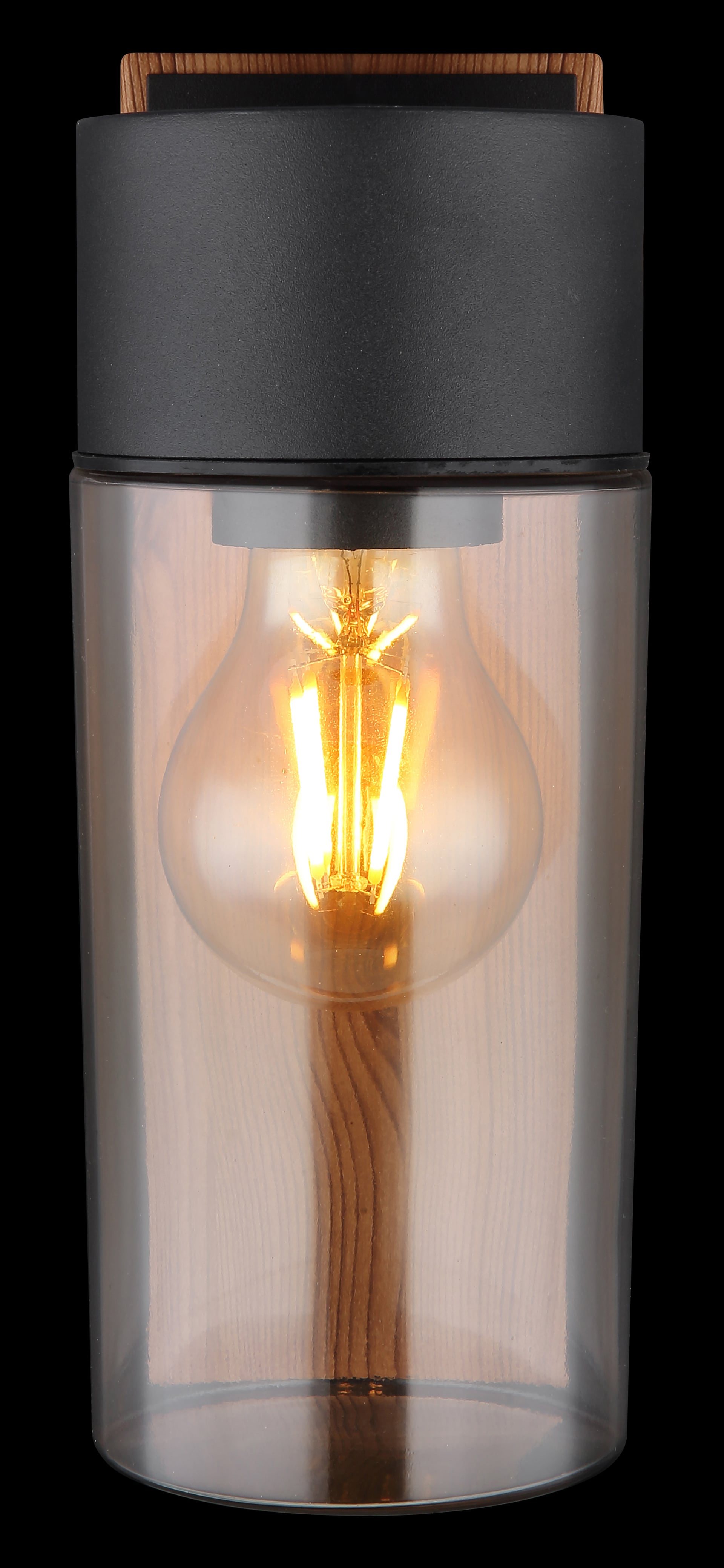 GLOBO Retrofit Außenwandleuchte Etsi 1-flg Holzoptik braun /Schwarz /Rauchfarbig 9x12,4cm H.22,5cm Metall,,spritzwassergeschützt,Außen