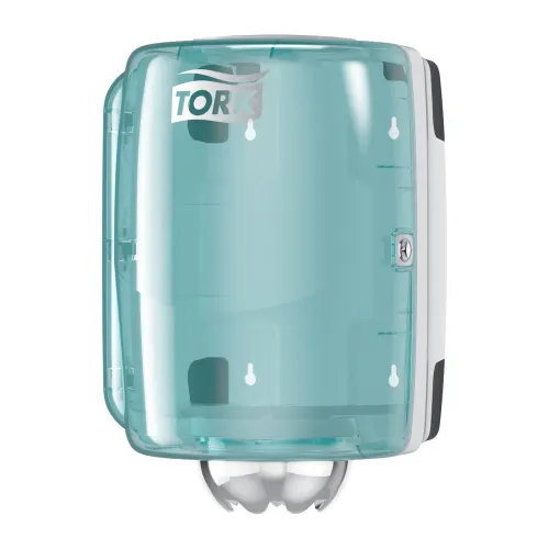 Distributeur d'essuyage dévidage central Tork M2 turquoise/blanc
