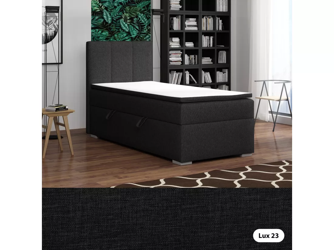 LIT SIMPLE avec tiroir de rangement et surmatelas, côté droit Monaco Mini 90x200 cm, Soft 11 (Noir)