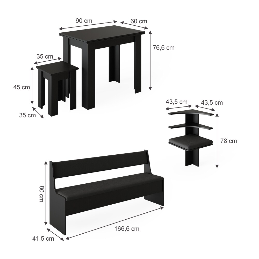 Vicco Eckbankgruppe Küchensitzgruppe Esszimmergruppe Roman Schwarz modern 210x210 cm Sitzbank Sitzecke Küchentisch Tischhocker Küchenmöbel Polstermöbel Esszimmermöbel