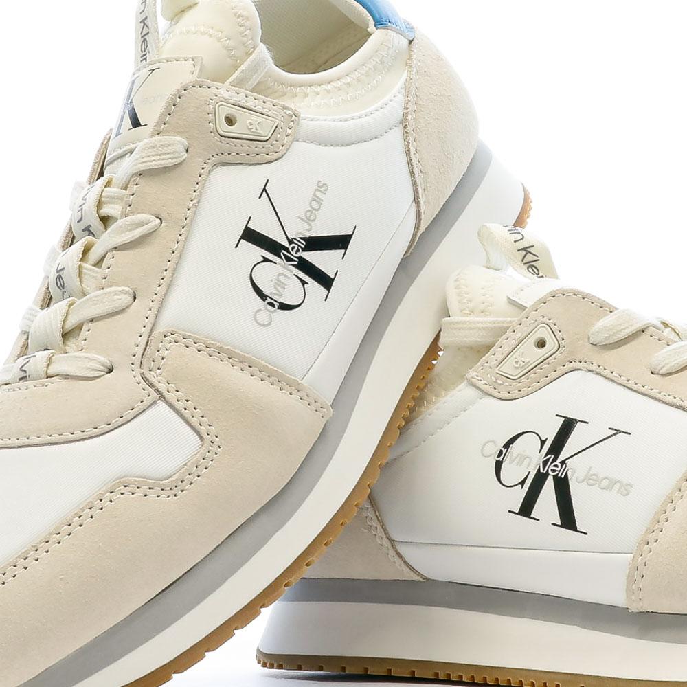 Calvin Klein Jeans Baskets Blanche/Beige Homme Calvin Klein Jeans Runner Sock