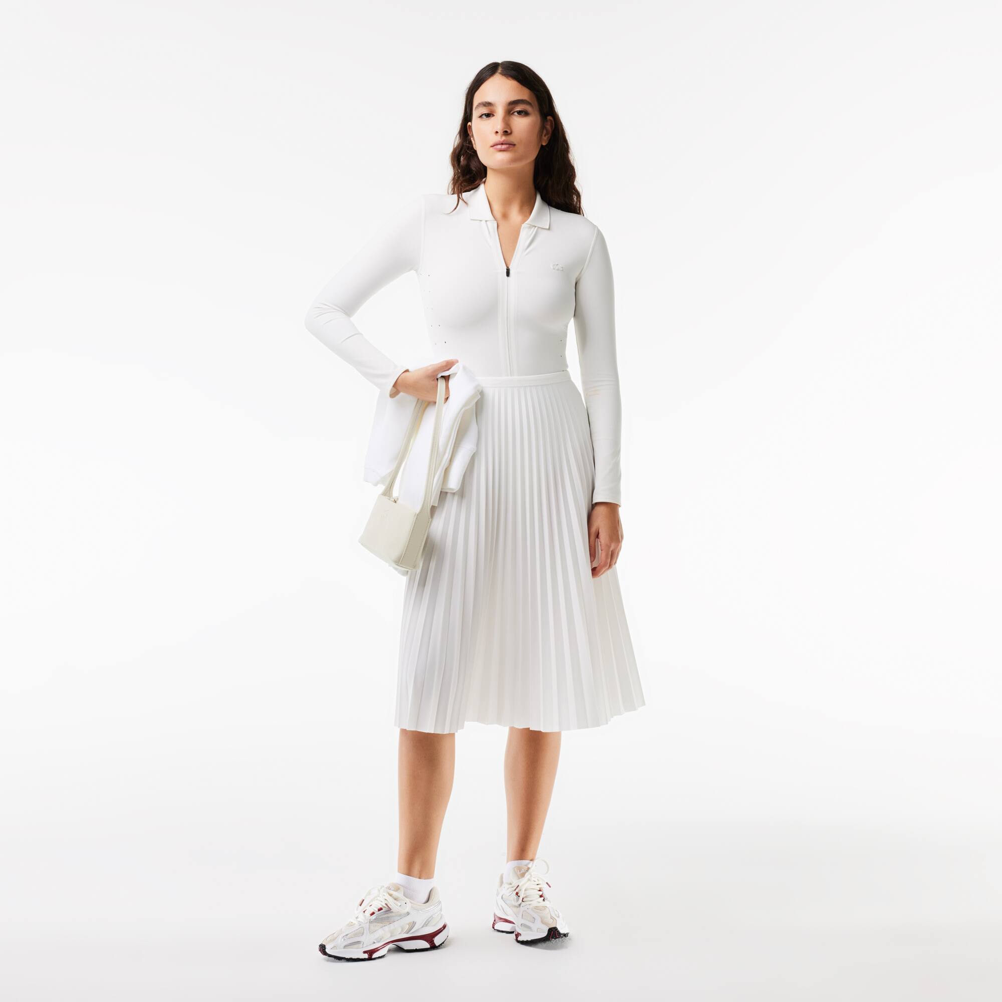 Jupe plissée unie fluide à taille élastiquée Robes & Jupes - Blanc - Lacoste - Femme
