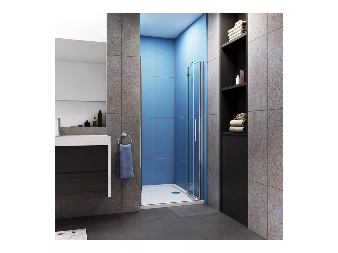 Porte de douche pivotante et pliante porte de douche 76x185cm en 6mm verre trempé anticalcaire