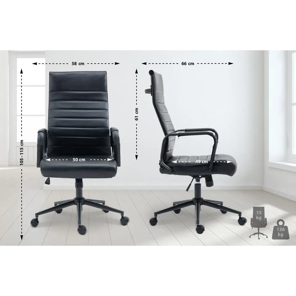 CLP Bureaustoel Kolumbus mat zwart Frame - Echt leer - zwart/zwart