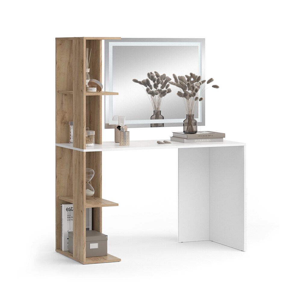 Vicco Schminktisch Tower Weiß Sonoma 122 x 55 cm mit LED-Spiegel