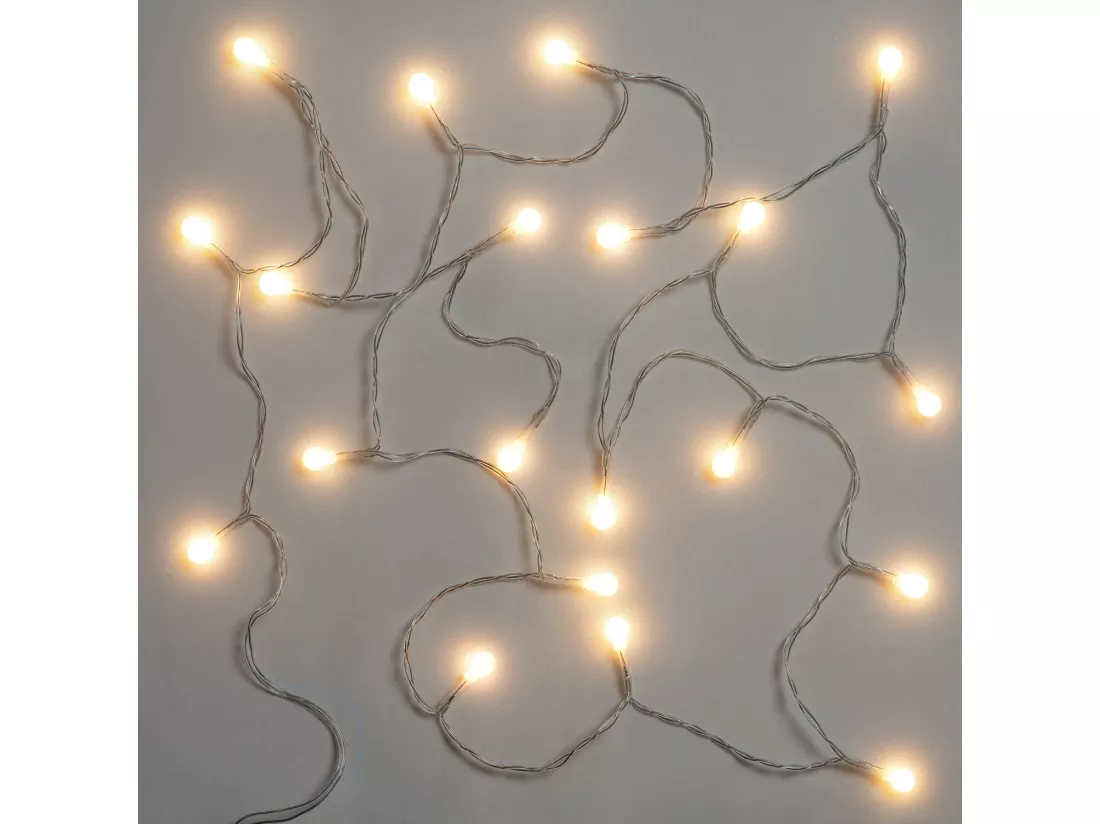 Guirlande Câble LED 20 Mini Boules à Piles 1m Blanc Chaud 2700K