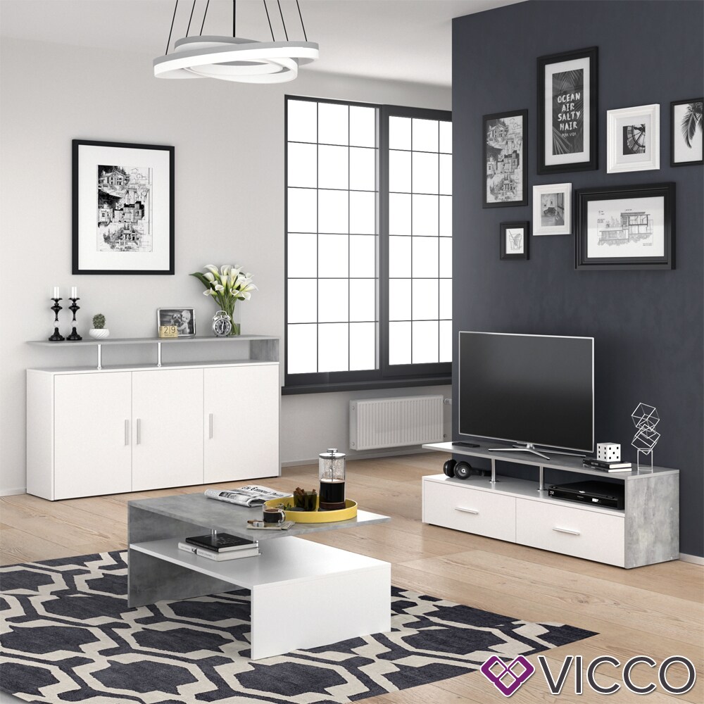 VICCO Sideboard AMATO Kommode Schrank Weiß Beton Fernsehschrank TV