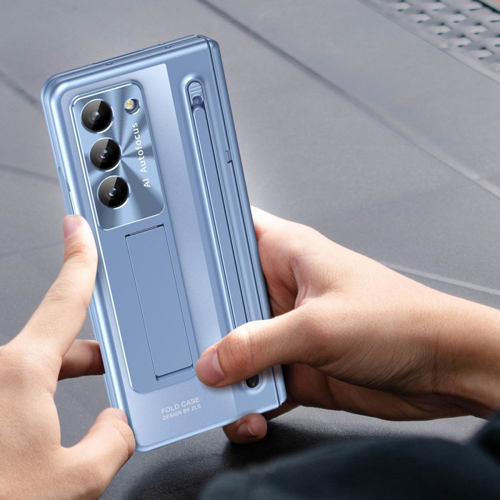 Samsung Galaxy Z Fold6 Hardcase Schutzhülle mit Touch Pen   Display Schutzglas   Kickstand - Schwarz