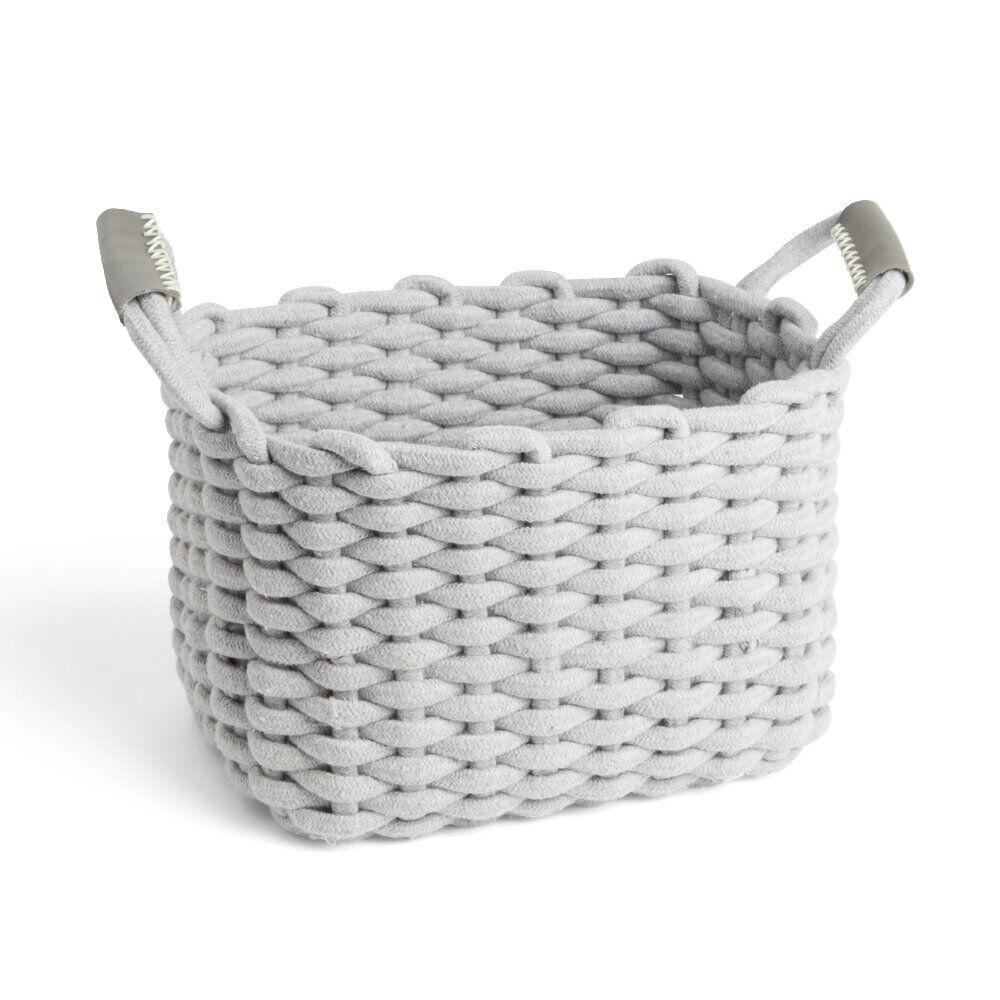Panière rectangulaire tricot coton gris 35x20xH25cm