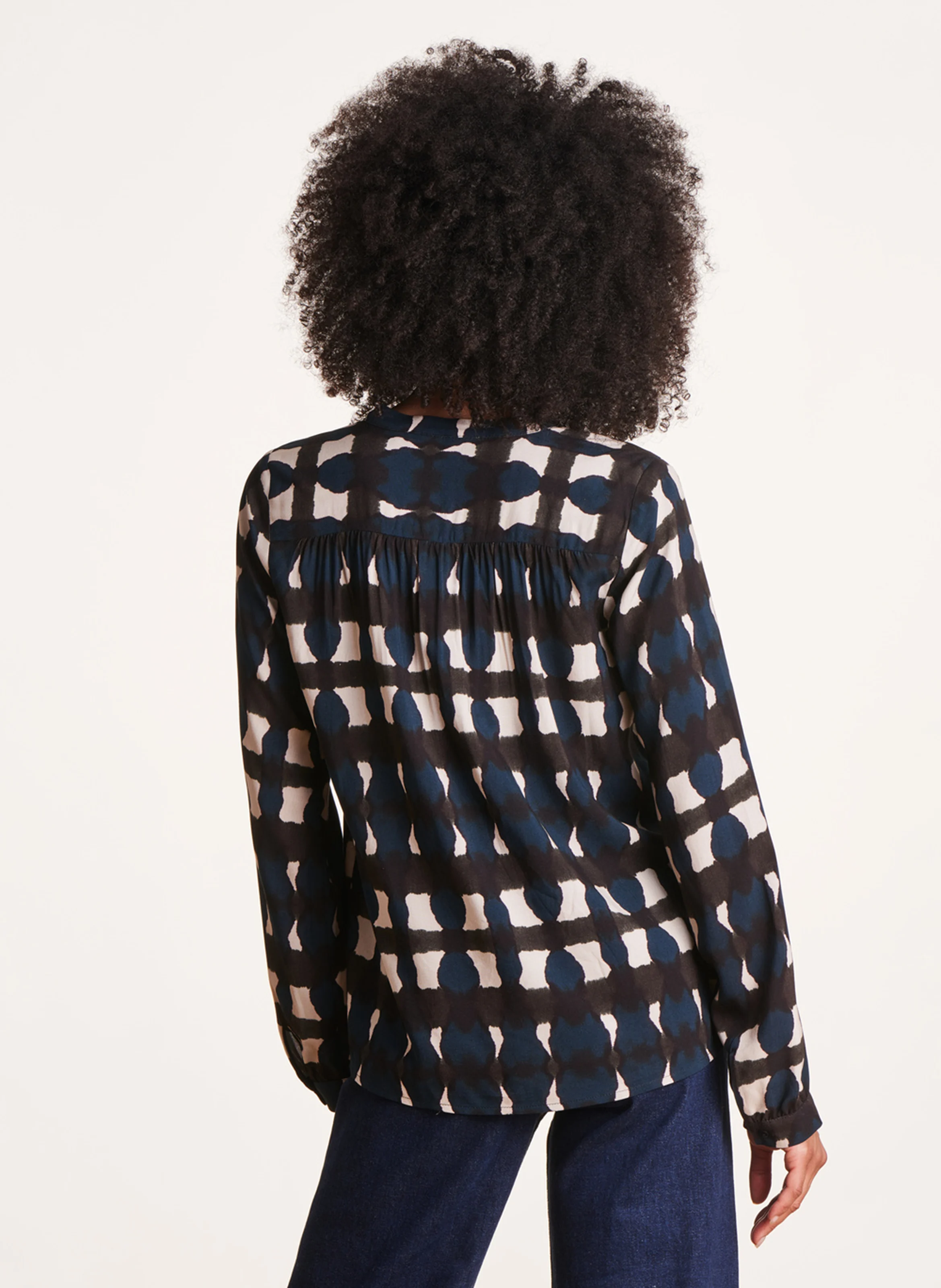 Top col V imprimé | Bleu