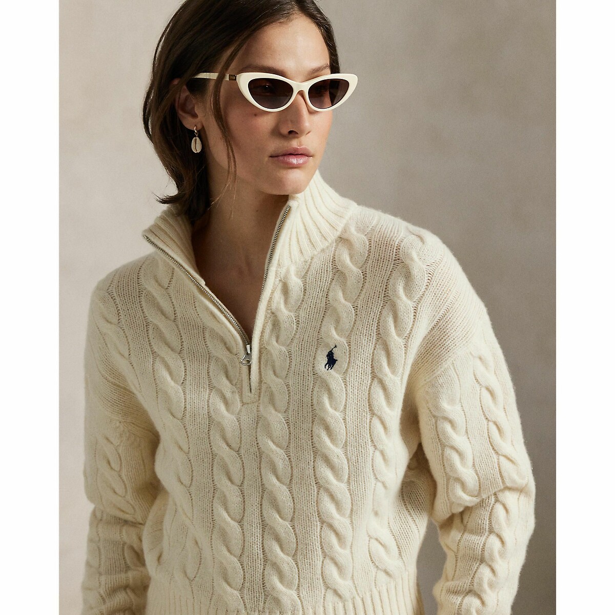 POLO RALPH LAUREN<br>Suéter de tricô com zíper, lã e cashmere