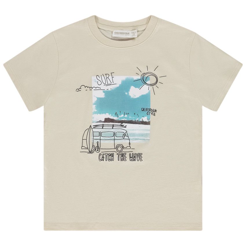 T-shirt manches courtes photoprint plage pour garçon - Ecru